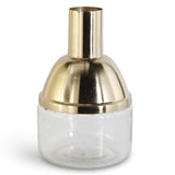 Large Gold Metal & Clear Glass Long Neck Vase 9.75"