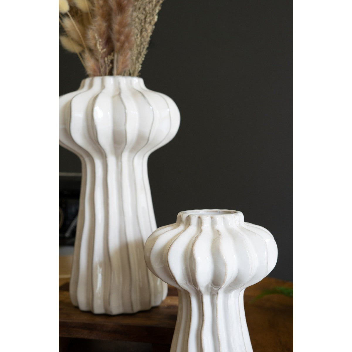 Large Organic White Ruffle Ceramic Vase