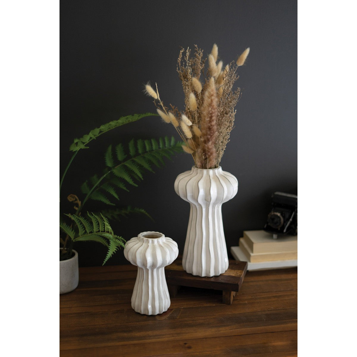 Large Organic White Ruffle Ceramic Vase