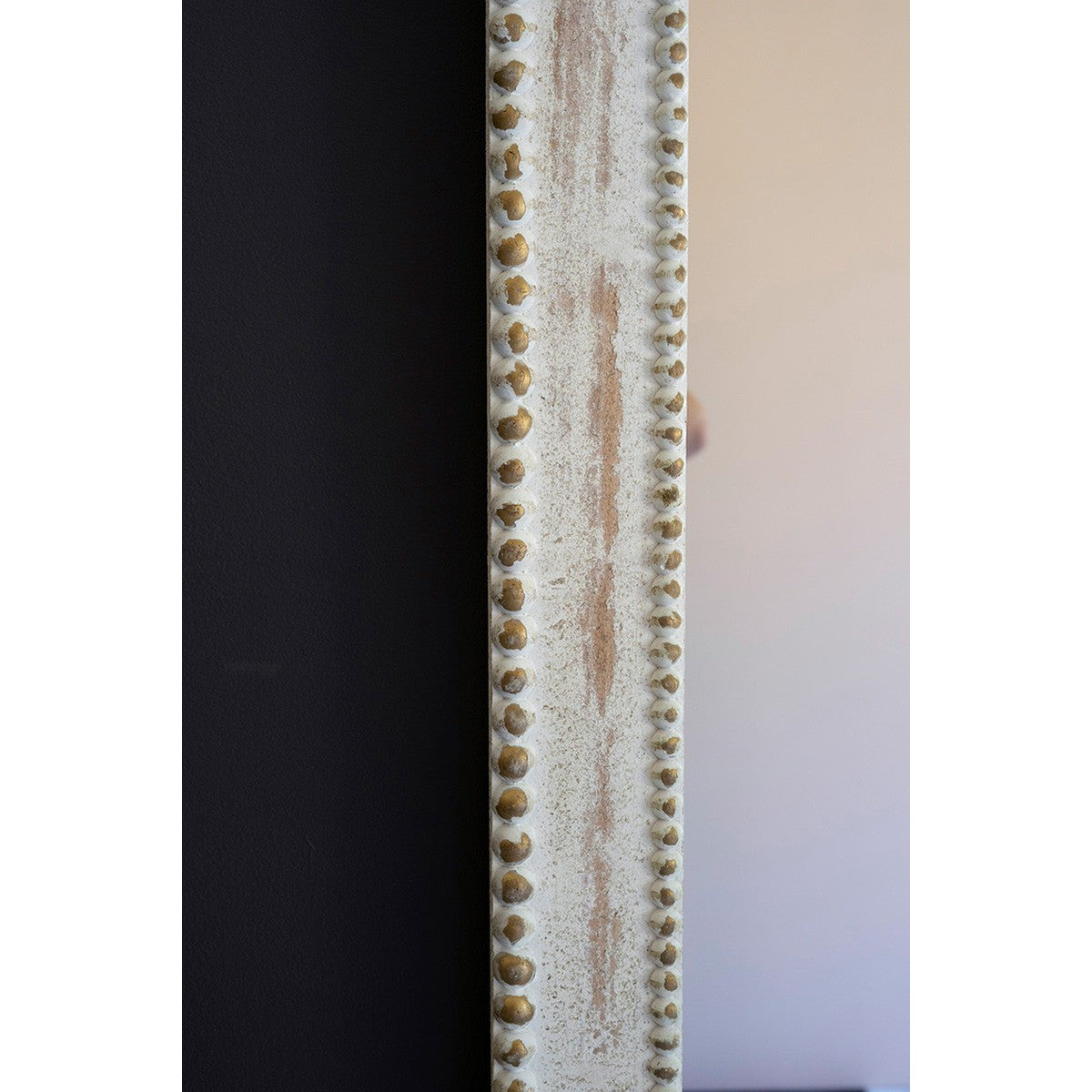 Large Rectangle Wood Framed Mirror w/ Beaded Detail