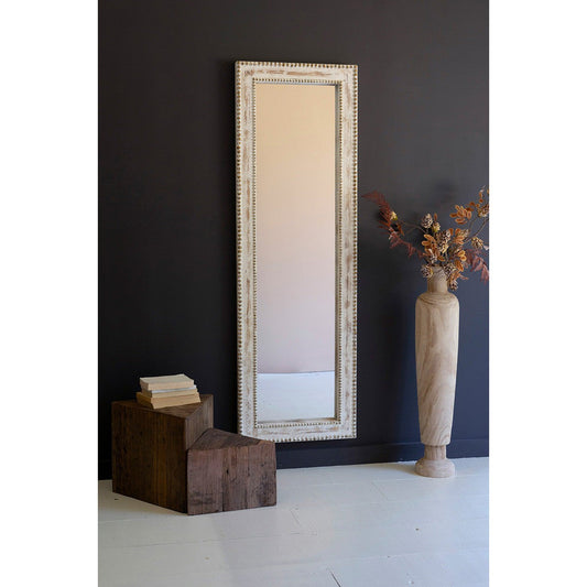 Large Rectangle Wood Framed Mirror w/ Beaded Detail