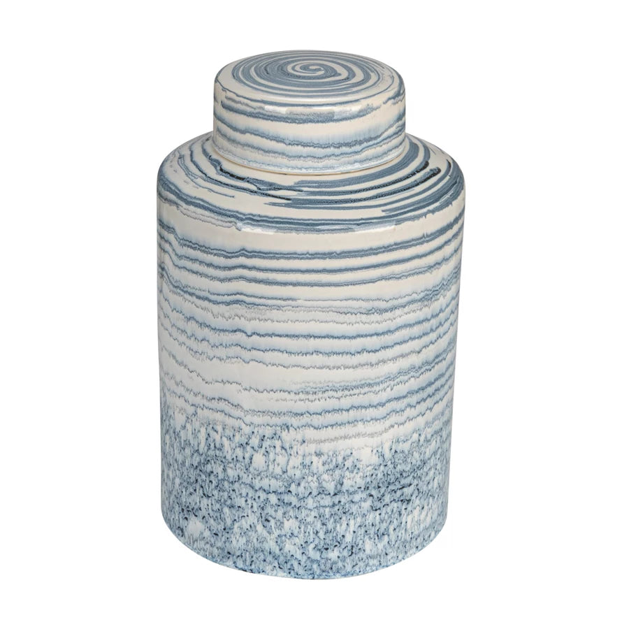 Large Stoneware Striped Ginger Jar