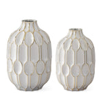 Small White Glass & Gold Oval Embossed Vase 8.25"