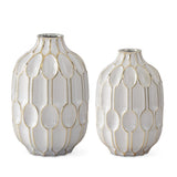 Small White Glass & Gold Oval Embossed Vase 8.25"