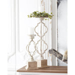 Small Whitewashed Wood & Metal Quatrefoil Candleholder 21"