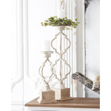 Small Whitewashed Wood & Metal Quatrefoil Candleholder 21"