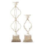 Small Whitewashed Wood & Metal Quatrefoil Candleholder 21"