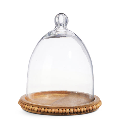 Large Wood Beaded Tray with Cloche