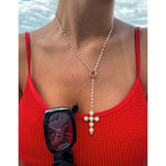 Lariat Pearl Cross Necklace