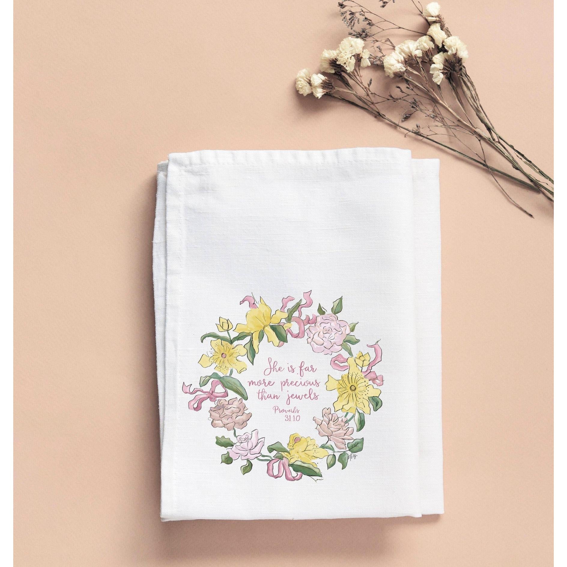 Laura More Precious Than Jewels Tea Towel