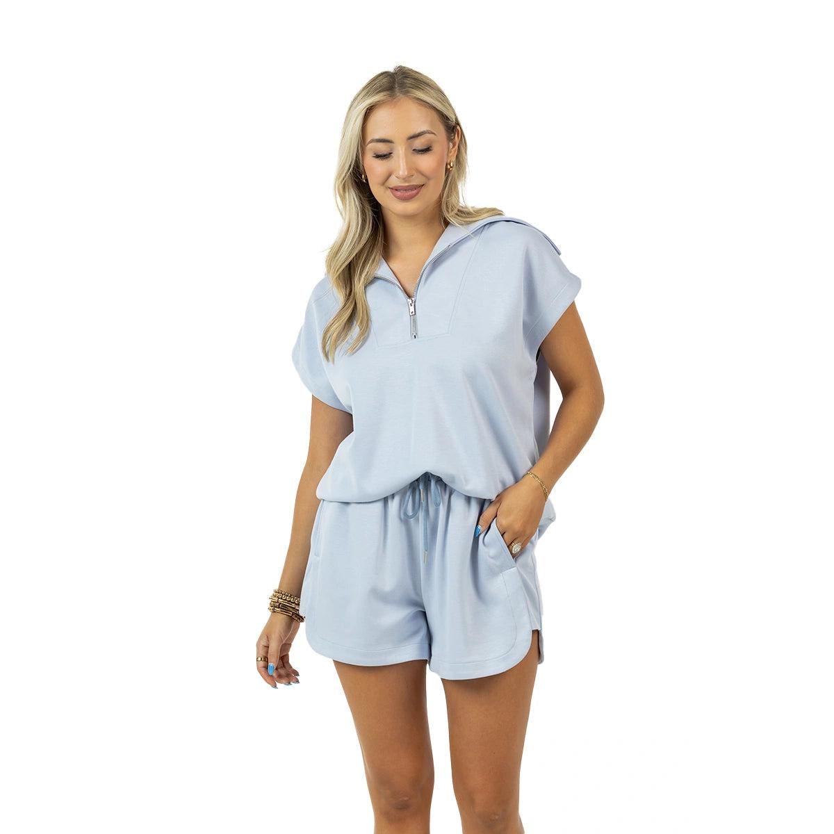 Light Blue Scuba Shorts Set