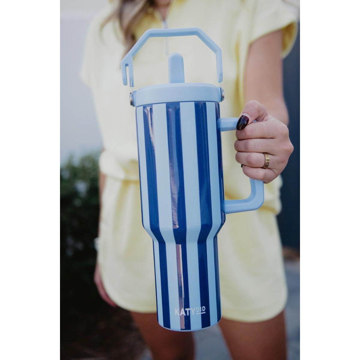 Light Blue and Navy Striped Cabana Jug Tumbler - 40oz.