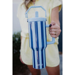Light Blue and Navy Striped Cabana Jug Tumbler - 40oz.