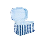 Light Blue and Navy Striped Make Up Bag