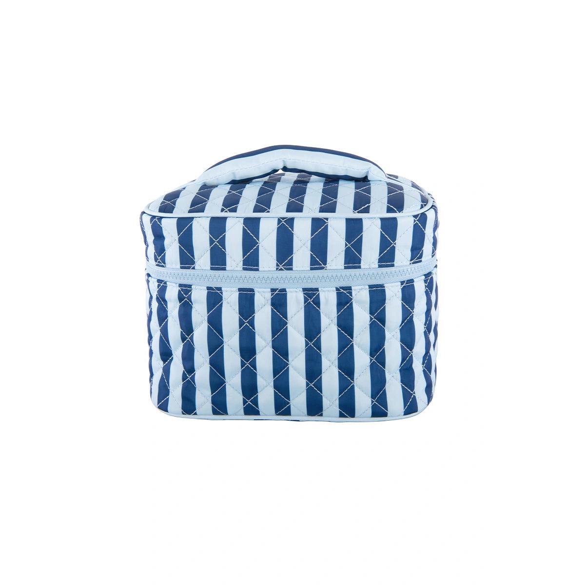 Light Blue and Navy Striped Make Up Bag