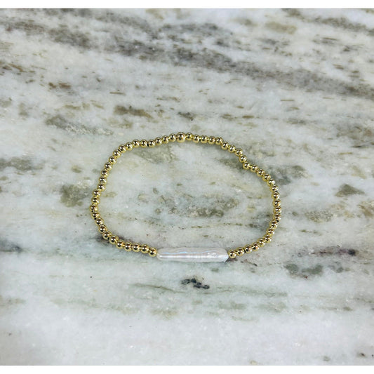 Long Pearl Gold Bead Bracelet