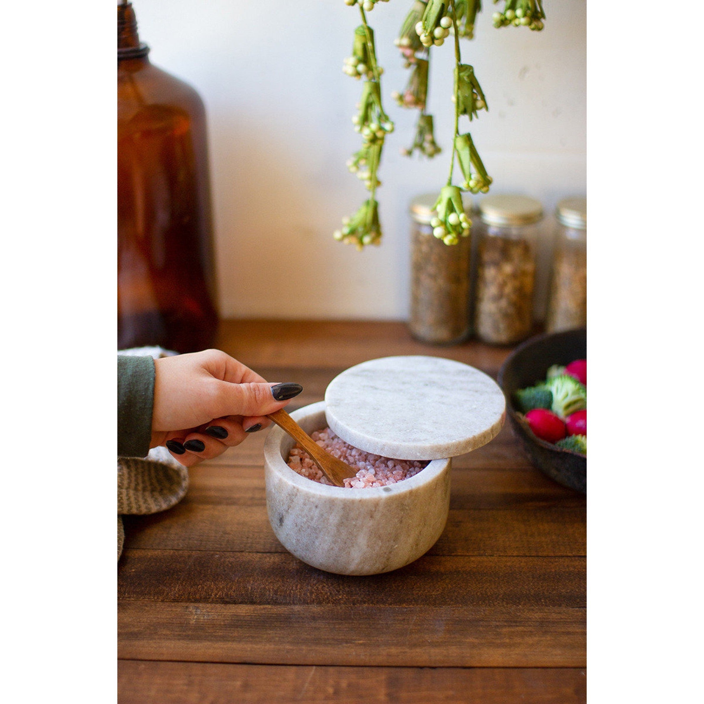 Marble Salt Pig w/ Lid