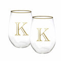 Mary Square Stemless Initial Wine Glass Set