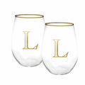 Mary Square Stemless Initial Wine Glass Set