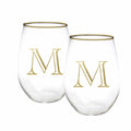 Mary Square Stemless Initial Wine Glass Set