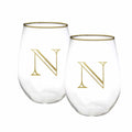 Mary Square Stemless Initial Wine Glass Set