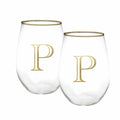 Mary Square Stemless Initial Wine Glass Set