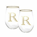 Mary Square Stemless Initial Wine Glass Set