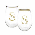 Mary Square Stemless Initial Wine Glass Set