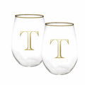 Mary Square Stemless Initial Wine Glass Set