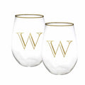 Mary Square Stemless Initial Wine Glass Set