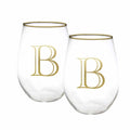 Mary Square Stemless Initial Wine Glass Set