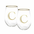 Mary Square Stemless Initial Wine Glass Set