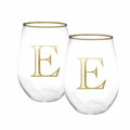 Mary Square Stemless Initial Wine Glass Set