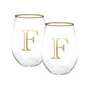 Mary Square Stemless Initial Wine Glass Set