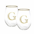 Mary Square Stemless Initial Wine Glass Set