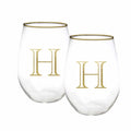 Mary Square Stemless Initial Wine Glass Set