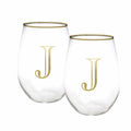 Mary Square Stemless Initial Wine Glass Set