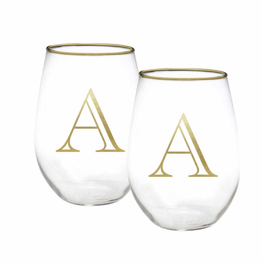 Mary Square Stemless Initial Wine Glass Set