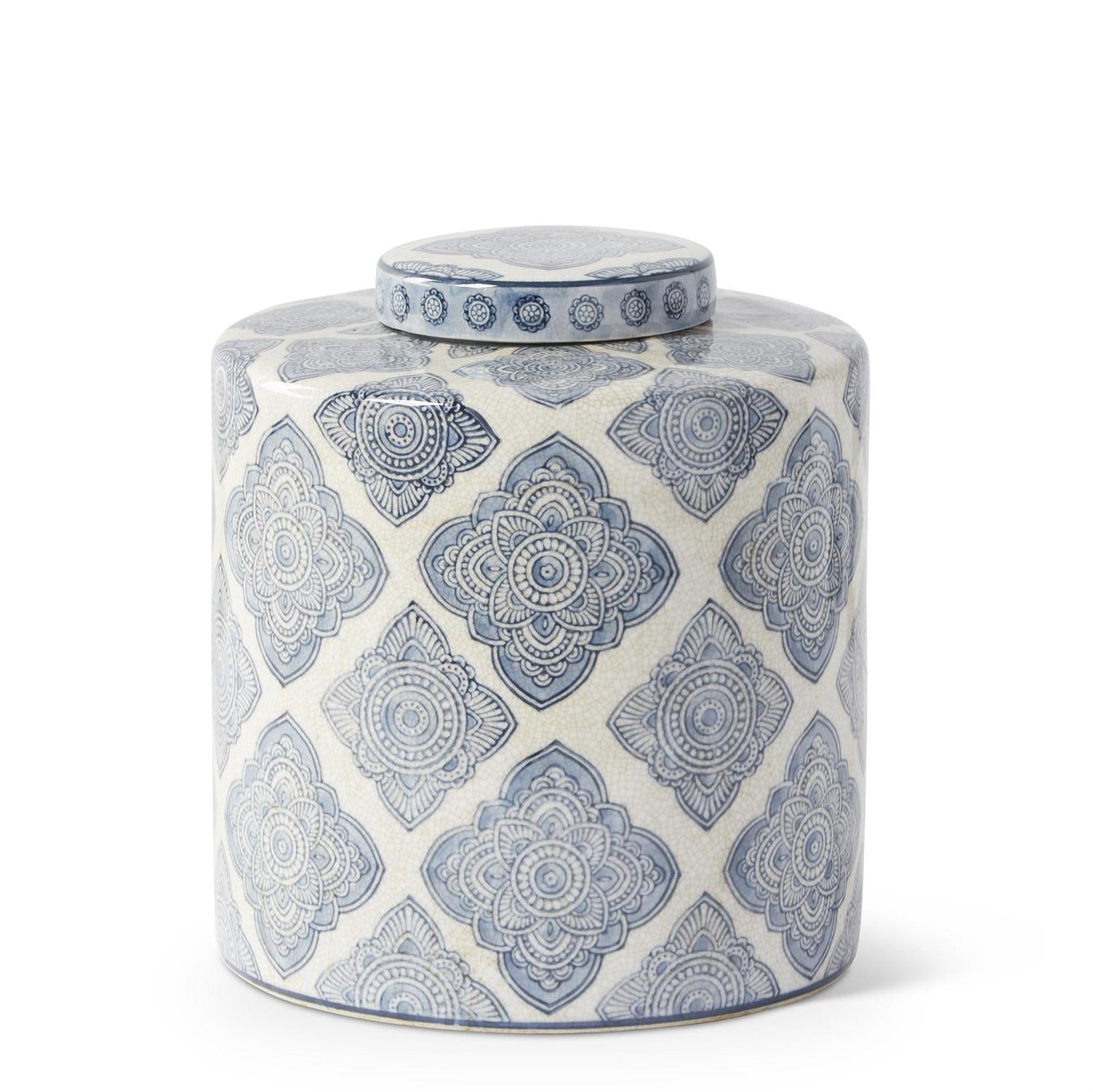 Medium Blue & White Quatrefoil Pattern Container