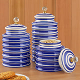 Medium Blue & White Ribbed Canister