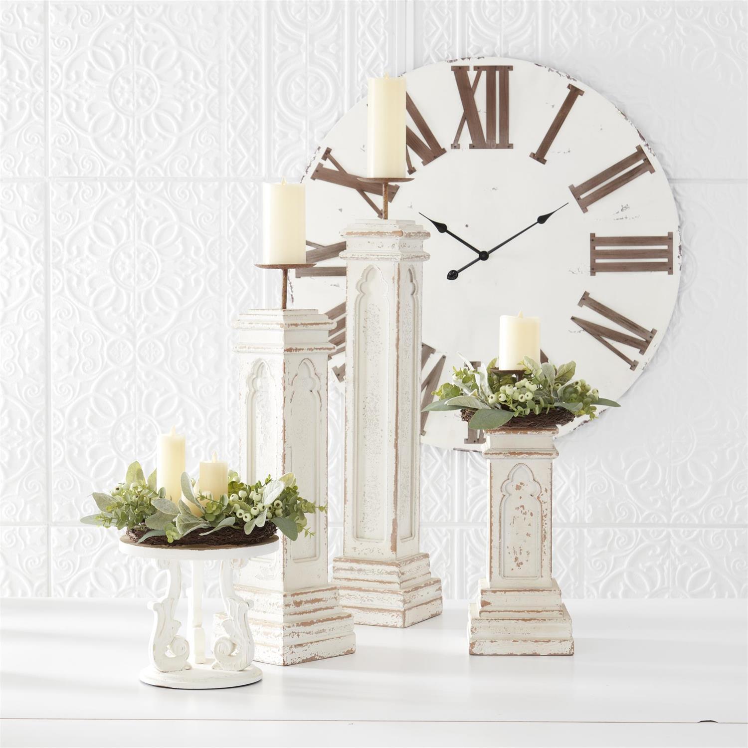 Medium Whitewashed Architectural Candleholder 28.5"