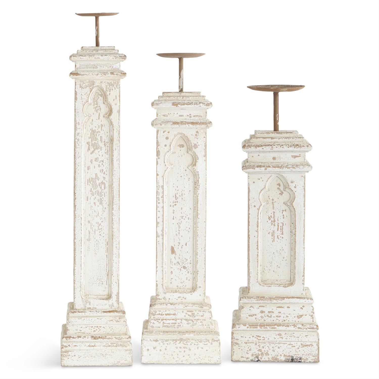 Medium Whitewashed Architectural Candleholder 28.5"