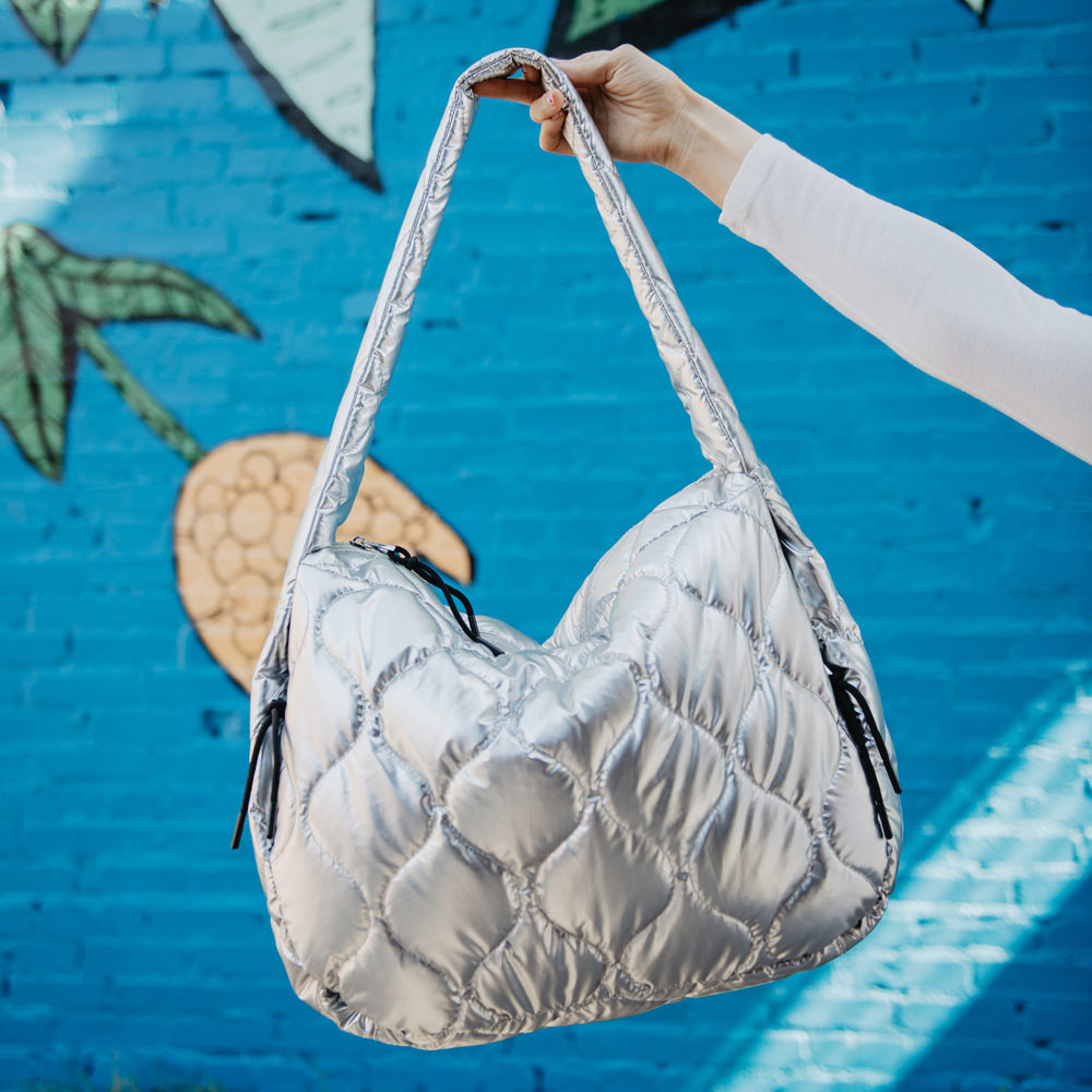 Metallic Wave Quilted Hobo Tote Bag