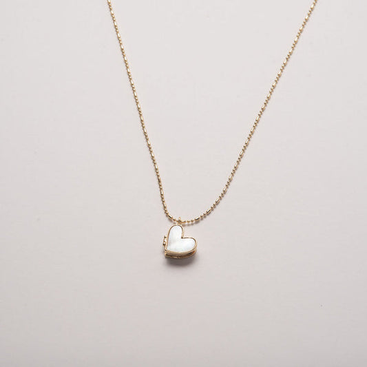 Mother Of Pearl Heart Locket Necklace