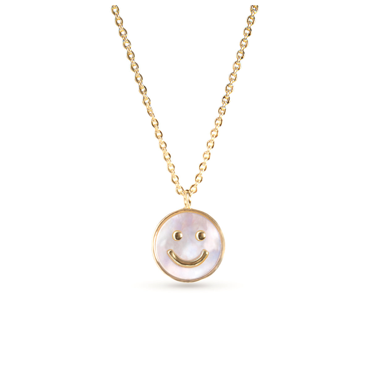 Mother Pearl Smiley Face Necklace - Gold