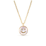 Mother Pearl Smiley Face Necklace - Gold