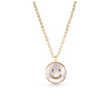 Mother Pearl Smiley Face Necklace - Gold