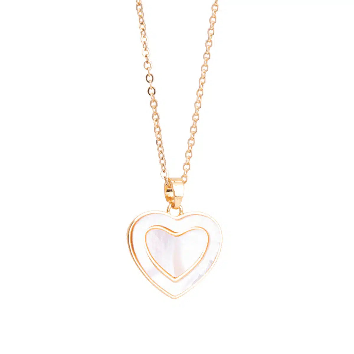 Mother of Pearl Filled Heart Necklace – Gold - 51116