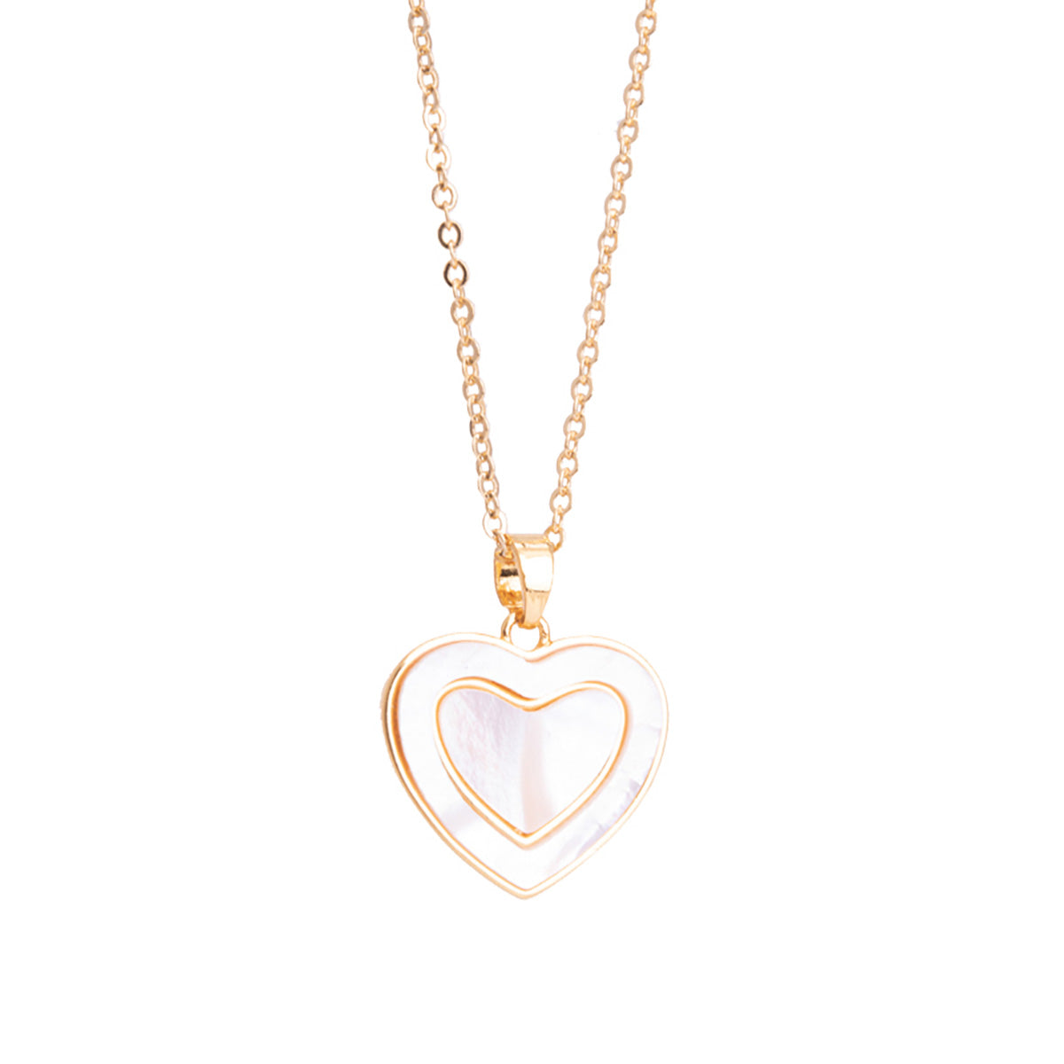 Mother of Pearl Filled Heart Necklace - Gold