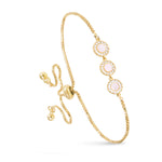 Mother of Pearl Triple Circle Pull-Cord Bracelet - Gold
